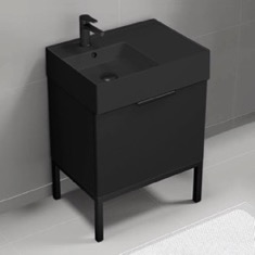 Modern Small Black Bathroom Vanity, 24 inch, Free Standing